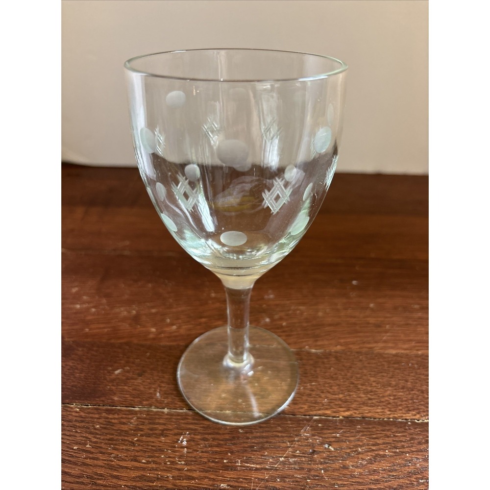 Standard Glass‎ Co Criss Cross & Punties Etched Tall Water Goblet